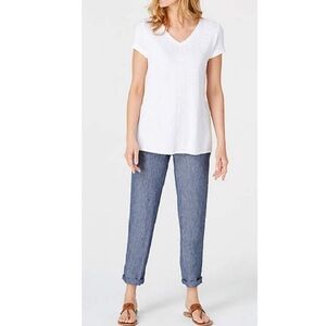J JILL Love Linen Pull-On Ankle Pants LP Pockets Cropped Coastal Resort Vacation